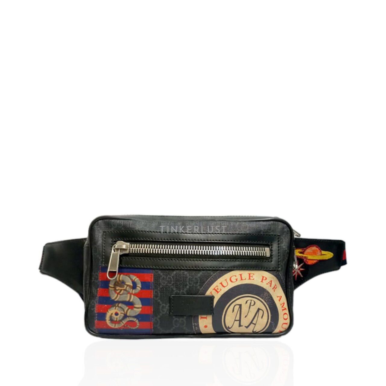 tas sling bag Gucci Night Courrier Belt Bag Black GG Monogram Supreme Sling Bag Tinkerlust